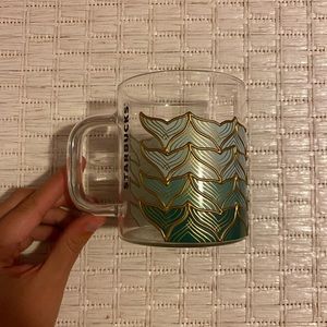 Starbucks Teal and Gold Mermaid Tail Glass Mug